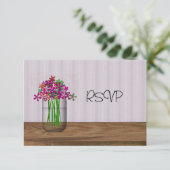Mason Pot Met Bloemen Bruiloftsreceptie RSVP Kaart (Staand voorkant)