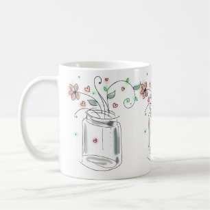 Mason pot met bloemen Modern leuk Doodle Kunst Koffiemok