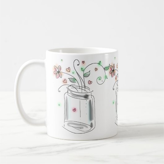 Mason pot met bloemen Modern leuk Doodle Kunst Koffiemok (Links)