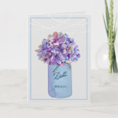 Mason-pot met Paarse hydrangeas-snaarlampjes Kaart (Voorkant)