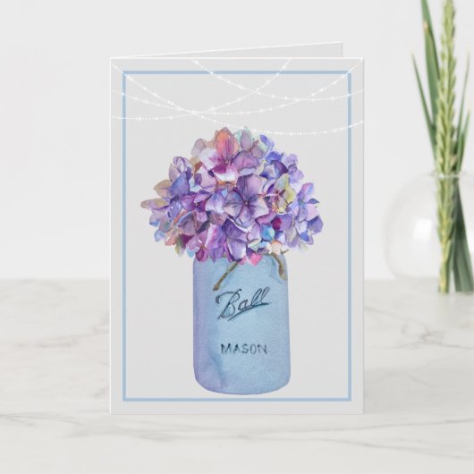 Mason-pot met Paarse hydrangeas-snaarlampjes Kaart (Voorkant)