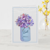 Mason-pot met Paarse hydrangeas-snaarlampjes Kaart (Gele Bloem)