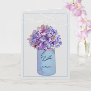 Mason-pot met Paarse hydrangeas-snaarlampjes Kaart