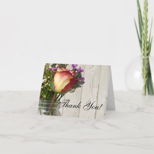 Mason Pot met Roos en Wilde Bloemen Dank Je Bedankkaart (Voorkant)