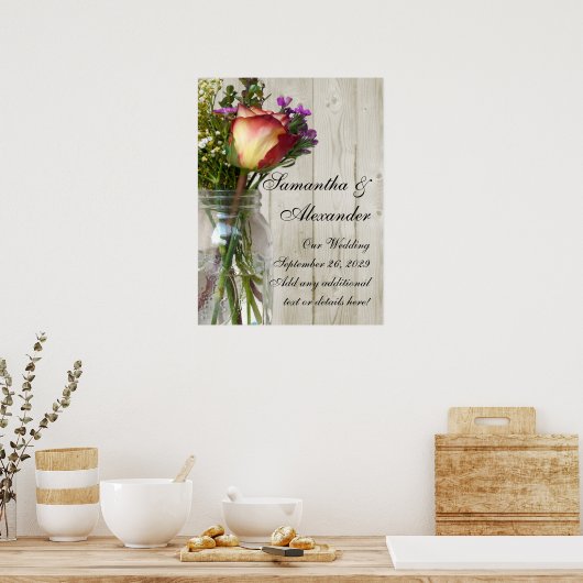 Mason Pot met Roos en Wilde Bloemen Poster (Keuken)