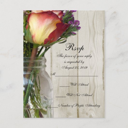 Mason Pot met Roos en Wilde Bloemen Uitnodiging Briefkaart (Voorkant)