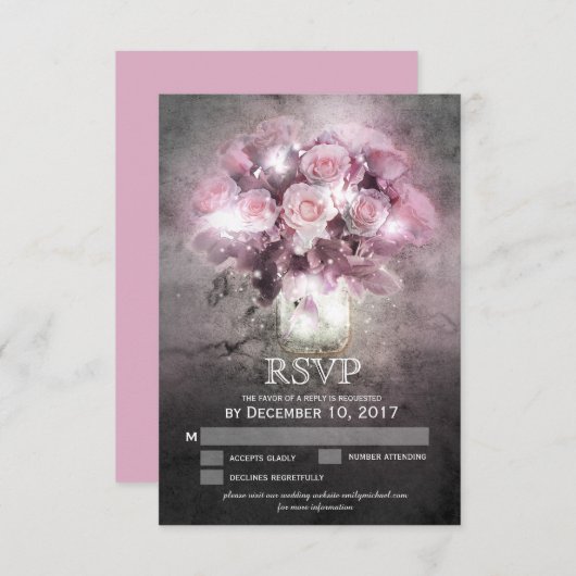 Mason pot met roze rozen RSVP (Voorkant / Achterkant)