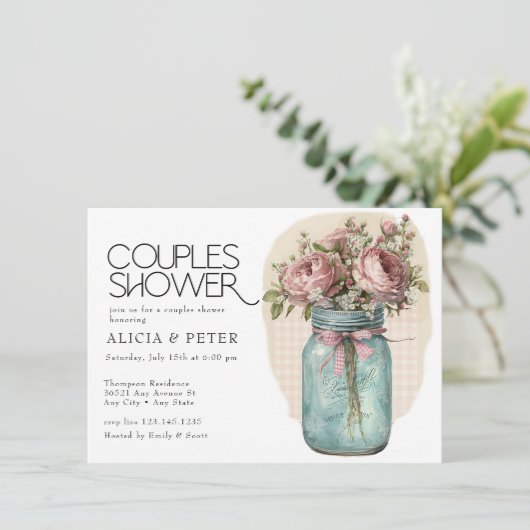 Mason Pot | Rozen Koppel Bruiloft Kaart (Staand voorkant)