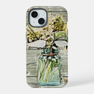 Mason pot wildflower boerderij hout Franse landeli iPhone 15 Case