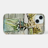 Mason pot wildflower boerderij hout Franse landeli iPhone 15 Case (Achterkant horizontaal)