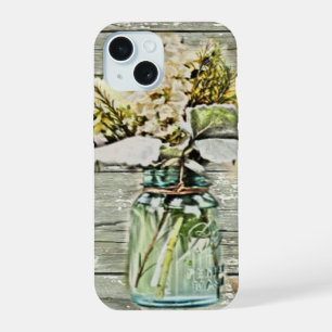 Mason pot wildflower boerderij hout Franse landeli iPhone 15 Case