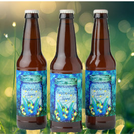 Mason potje bliksem bug gloeiend vuurvliegblauw wijn etiket