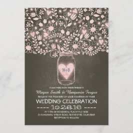 Mason potje bloemen roze rustieke bruiloft uitnodi kaart