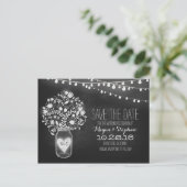 Mason potje & string lichten krijtbord opslaan van aankondigingskaart (Staand voorkant)