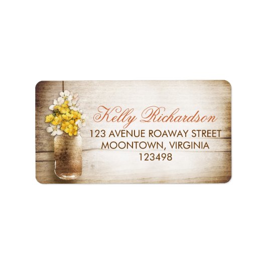 Mason potje & wit geel bloemen adresetiketten etiket (Voorkant)
