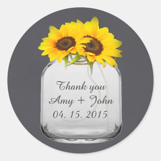 Mason potje zonnebloem bruiloft labels sunflwr7 (Voorkant)
