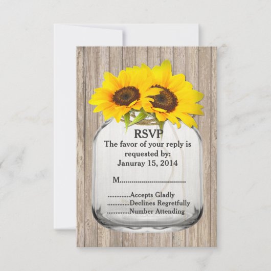 Mason potje zonnebloem bruiloft RSVP zonnebloem6 Kaartje (Voorkant)