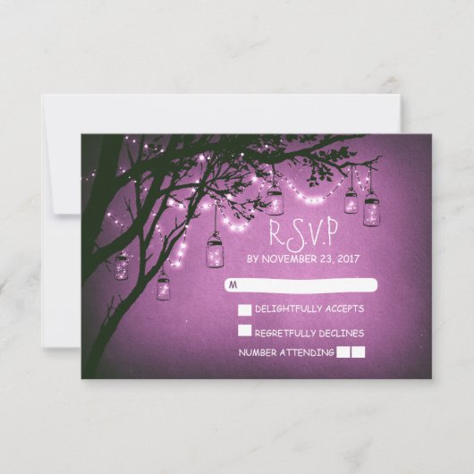 Mason potjes boom land rustieke bruiloft RSVP kaar (Voorkant)