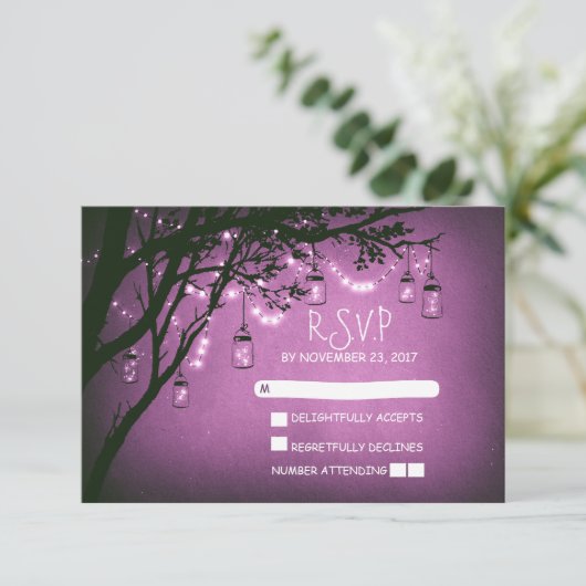 Mason potjes boom land rustieke bruiloft RSVP kaar (Staand voorkant)