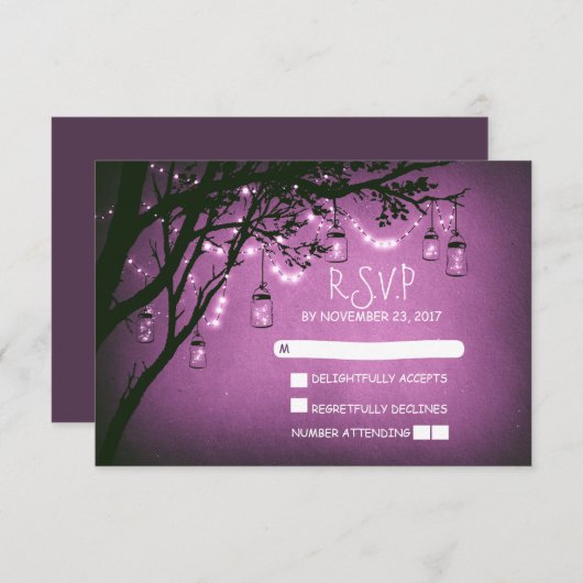 Mason potjes boom land rustieke bruiloft RSVP kaar