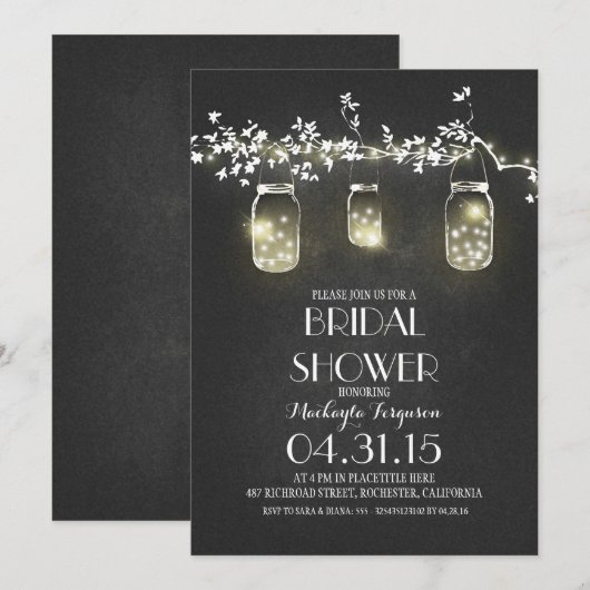 Mason potten en verlichting krijtbord vrijgezellen kaart (Voorkant / Achterkant)