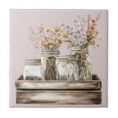 Mason potten, wilde bloemen in houten krat boerder tegeltje (Voorkant)