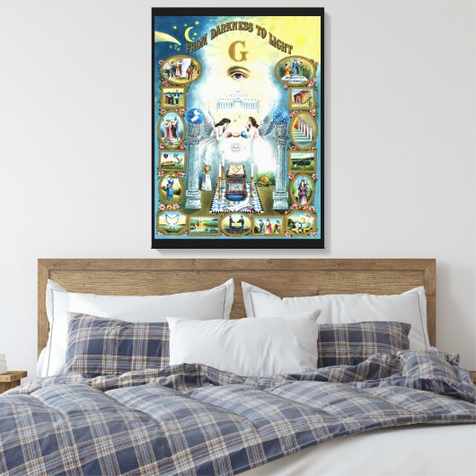Masonic Art Canvas Van Duisternis naar Licht (Insitu (Slaapkamer))