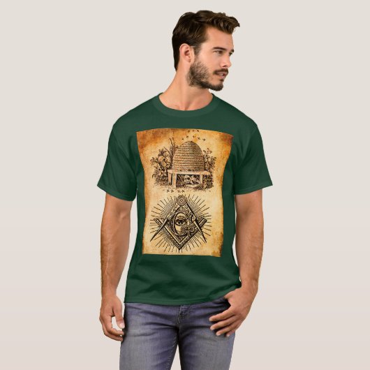 Masonic beehive-symbool Freemason lodge square T-shirt (Voorkant volledig)