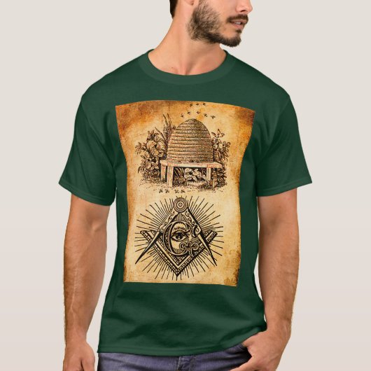 Masonic beehive-symbool Freemason lodge square T-shirt (Voorkant)