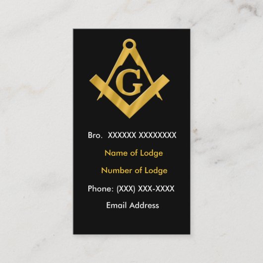 Masonic Business Black en Gold Visitekaartje (Voorkant)
