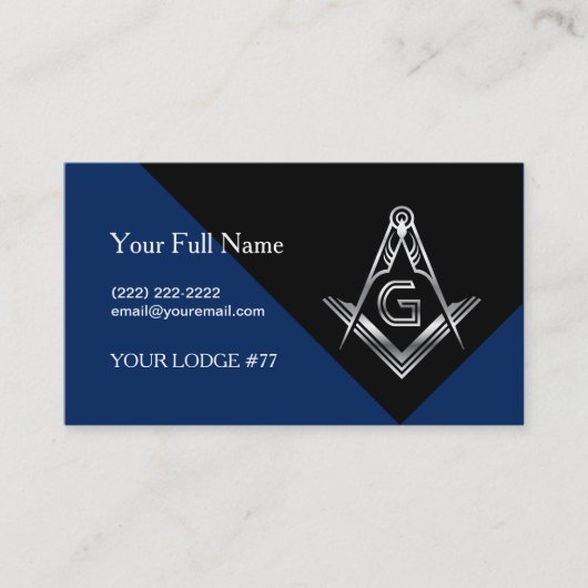 Masonic Business Card-sjabloon | Blauw en zilver Contactkaartje (Voorkant)