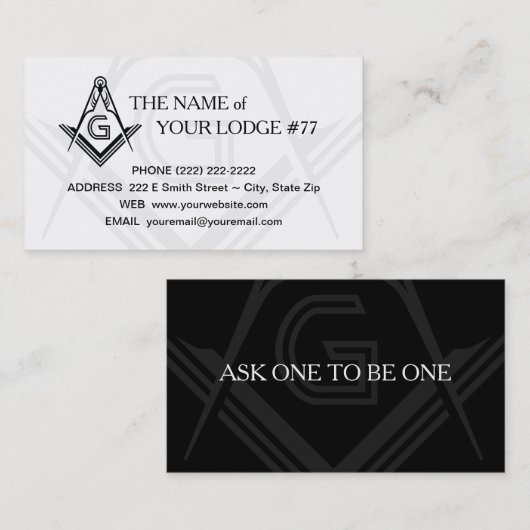 Masonic Business Card-sjabloon | Zwart-wit Visitekaartje (Voorkant / Achterkant)