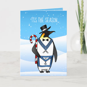 Masonic Christmas Cards Freemason Holiday Penguin Feestdagen Kaart