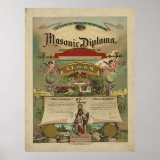 Masonic Diploma Freemason Freemasonry 1891 Poster