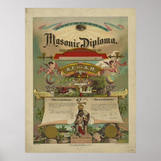 Masonic Diploma Freemason Freemasonry 1891 Poster (Voorkant)