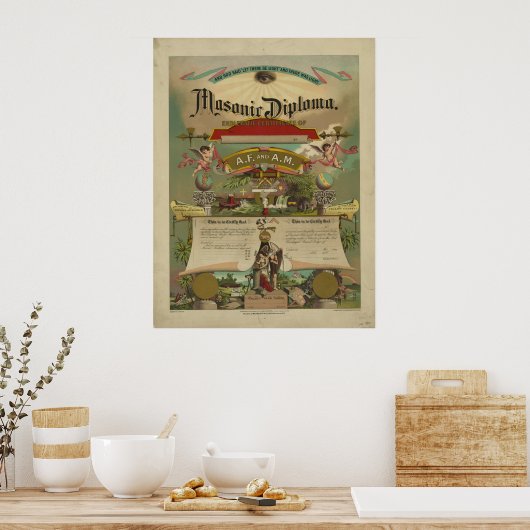 Masonic Diploma Freemason Freemasonry 1891 Poster (Keuken)
