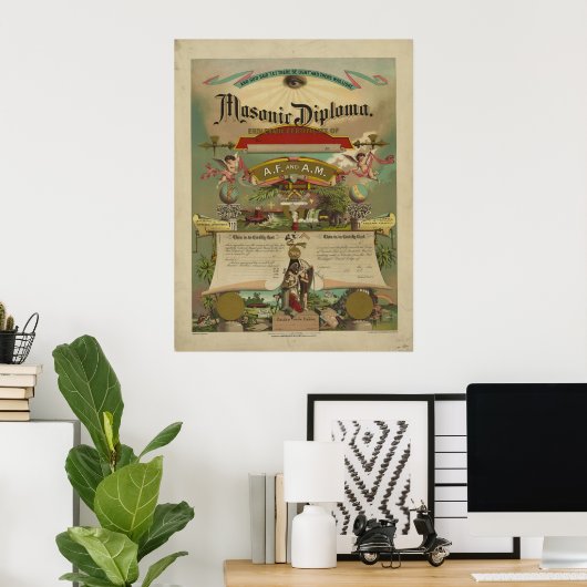 Masonic Diploma Freemason Freemasonry 1891 Poster (Thuiskantoor)