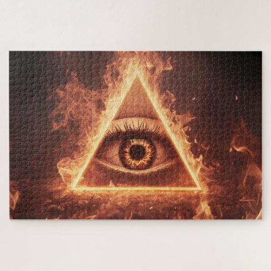 Masonic Eye Pyramid Illuminati in vuursymbool Legpuzzel (Horizontaal)