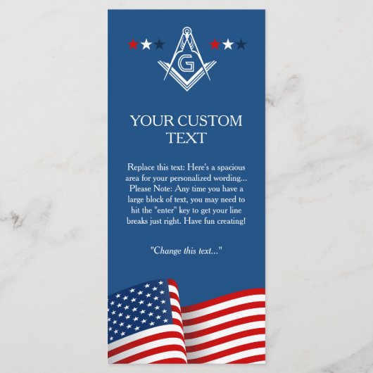 Masonic Flag Ceremony Card, Amerikaans freemason Programmakaart (Achterkant)
