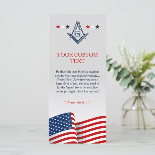 Masonic Flag Ceremony Card, Amerikaans freemason Programmakaart (Staand voorkant)