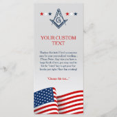 Masonic Flag Ceremony Card, Amerikaans freemason Programmakaart (Voorkant)