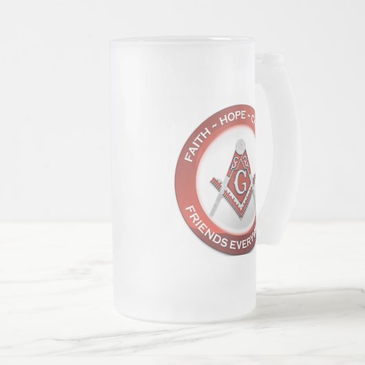 Masonic Frosted Mug Red Matglas Bierpul (Voorkant rechts)