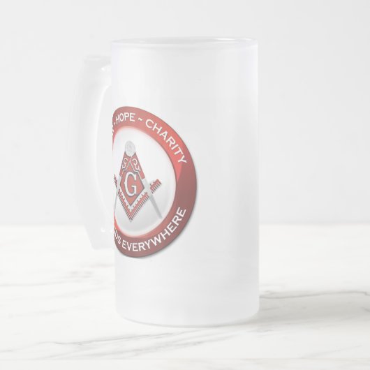 Masonic Frosted Mug Red Matglas Bierpul (Voorkant links)