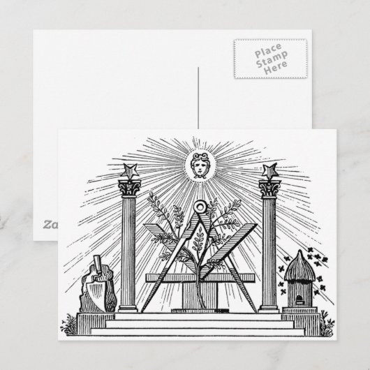 Masonic G Kenning Blockcut graving 19th Century Briefkaart (Voorkant / Achterkant)