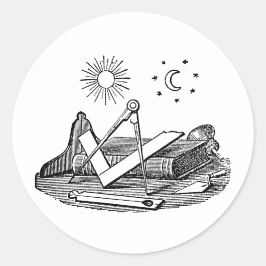 Masonic G Kenning Blockcut graving 19th Century Ronde Sticker (Voorkant)