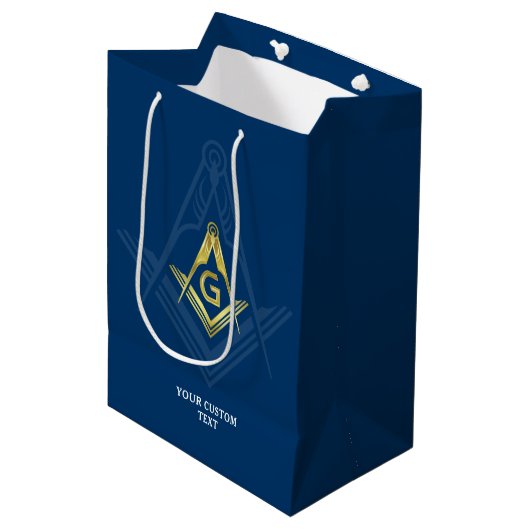 Masonic Gift Bags | Navy Blue Gold Freemasonry Medium Cadeauzakje (Voorkant Gekanteld)