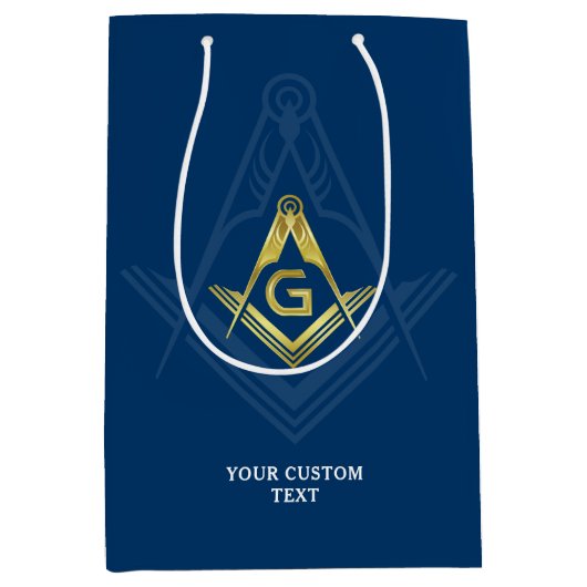 Masonic Gift Bags | Navy Blue Gold Freemasonry Medium Cadeauzakje (Voorkant)