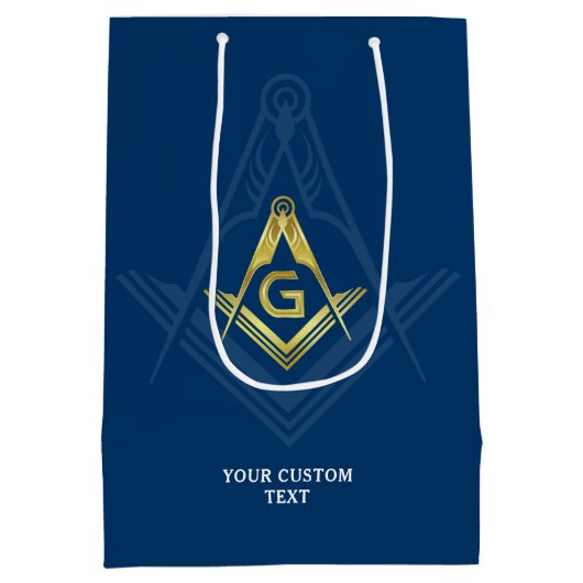 Masonic Gift Bags | Navy Blue Gold Freemasonry Medium Cadeauzakje (Achterkant)