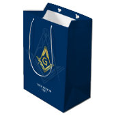 Masonic Gift Bags | Navy Blue Gold Freemasonry Medium Cadeauzakje (Achterkant Gekanteld)