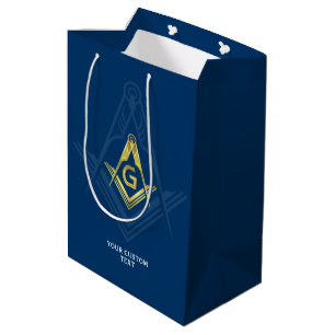 Masonic Gift Bags   Navy Blue Gold Freemasonry Medium Cadeauzakje